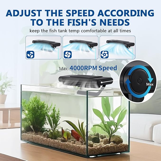 BAOSHISHAN Aquarium Chiller Fan, Powerful Aquarium Cooling Fan with Adjustable Wind Speed, Fish Tank Fan with 3 Dimmable Light for Axolotl Tank Home Office