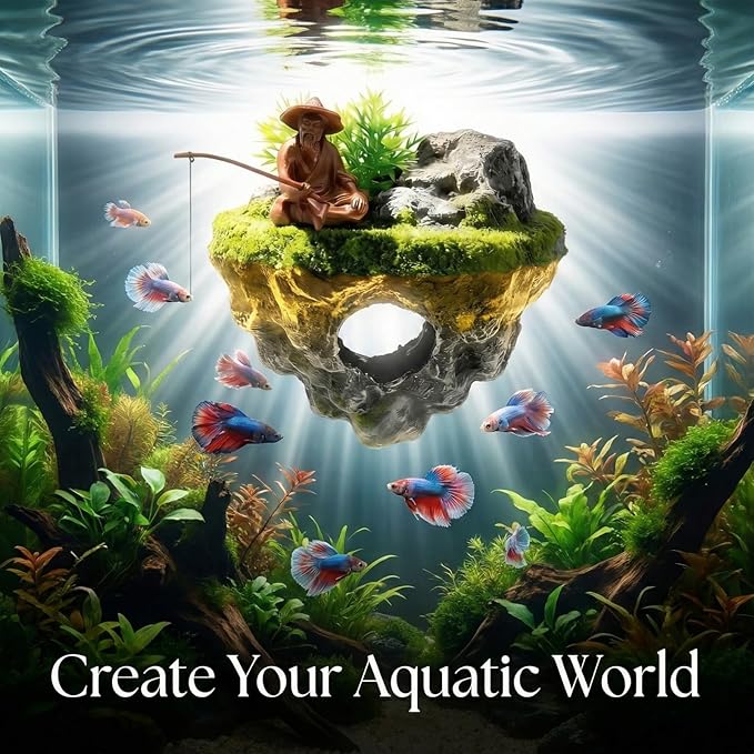 Floating Aquarium Decor with Interactive Fish Feeding Hook, Fish Tank Decorations for Betta, Guppy & Shrimp, Safe ABS Material Floating Fish Tank Decor, 3D Old Man