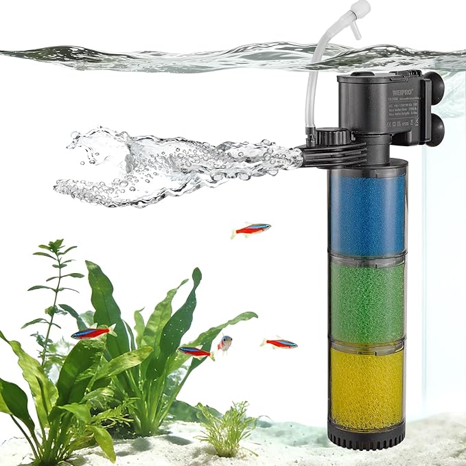 Internal Fish Tank Filter, 3-Stage Biochemical Sponge Filtration, 90GPH Adjustable Water Flow & Oxygen Submersible Aquarium Filter Pump with Aeration for 20 ~ 30 Gallon Freshwater, TH-280B(90GPH)
