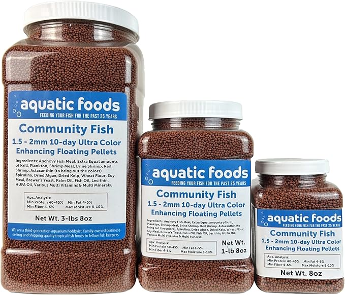 Community Fish Ultra Red Color Enhancing 1.5mm-2mm Floating Pellets. Color Enhancing in 10-Days for All Community Fish…8oz Small Jar