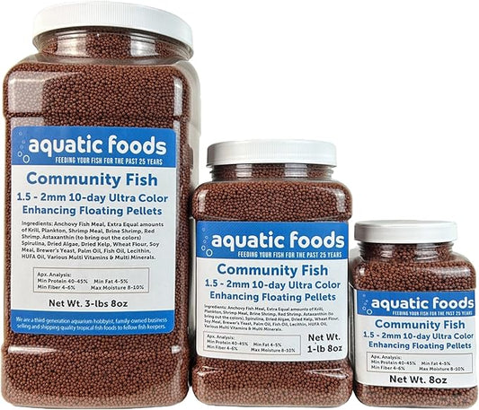 Community Fish Ultra Red Color Enhancing 1.5mm-2mm Floating Pellets. Color Enhancing in 10-Days for All Community Fish…8oz Small Jar