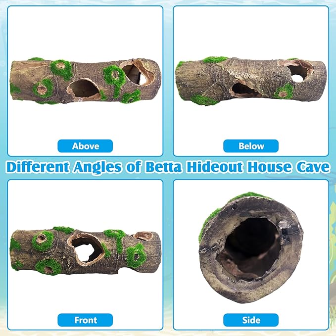 Hamiledyi 2 PCS Small Tree Trunk Aquarium Fish Tank Ornament, Betta Fish Hideout Caves, Resin Moss Tree Trunk Aquarium Decoration with Holes and Caves