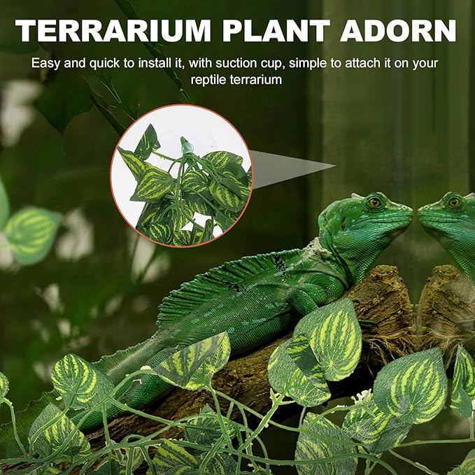 2pcs Terrarium Plant Accessory Realistic Reptile Decor Suction Cup Durable Plastic Foliage for Snake and Gecko Tanks Easy Installation Enhances Aesthetic Appeal
