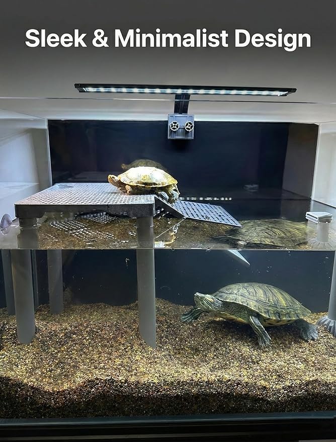 SolidForm Turtle Basking Platform with Ramp, Built-in Food Tray, Zero Zip-Tied, Non-Slip Ramp, 2 Adjustable Height Turtles Dock, for 25–75 Gallon Aquariums(11-in Width) Turtle Tank Accessories