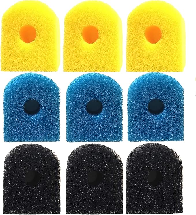Aquarium Filter Replacement Sponge, Fish Tank Filter Replacement Parts, 3-Stage in-Tank Filter 130GPH 10-40 Gallon Fish Tanks (3 Coarse Sponge, 3 Black Sponge, 3 Fine Sponge)