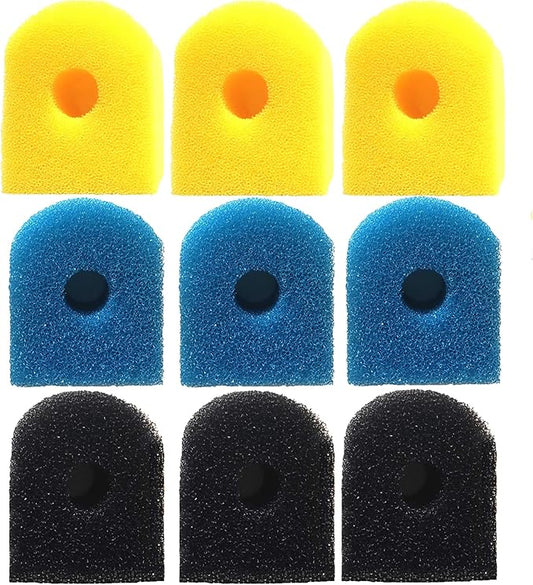 Aquarium Filter Replacement Sponge, Fish Tank Filter Replacement Parts, 3-Stage in-Tank Filter 130GPH 10-40 Gallon Fish Tanks (3 Coarse Sponge, 3 Black Sponge, 3 Fine Sponge)