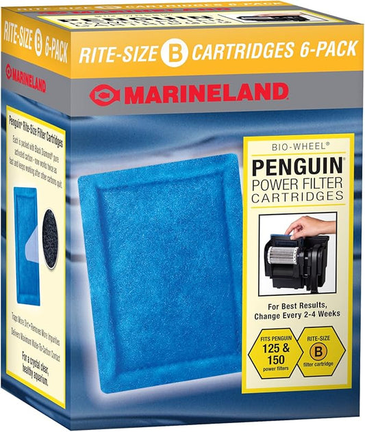 Marineland Penguin Power Filter Cartridge Rite-Size B, 6 Count, Replacement Cartridge For Aquarium Filtration