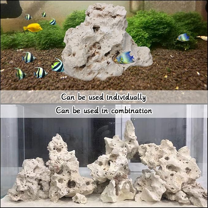 Hamiledyi Aquarium Holey Rock Stone White Coral Ornament Sea Base Rocks for Aquarium Aquascaping Natural Limestone Decor for Fish Tank Aquatic Shrimp Pet Reptile Habitat (Random Size and Quantity)