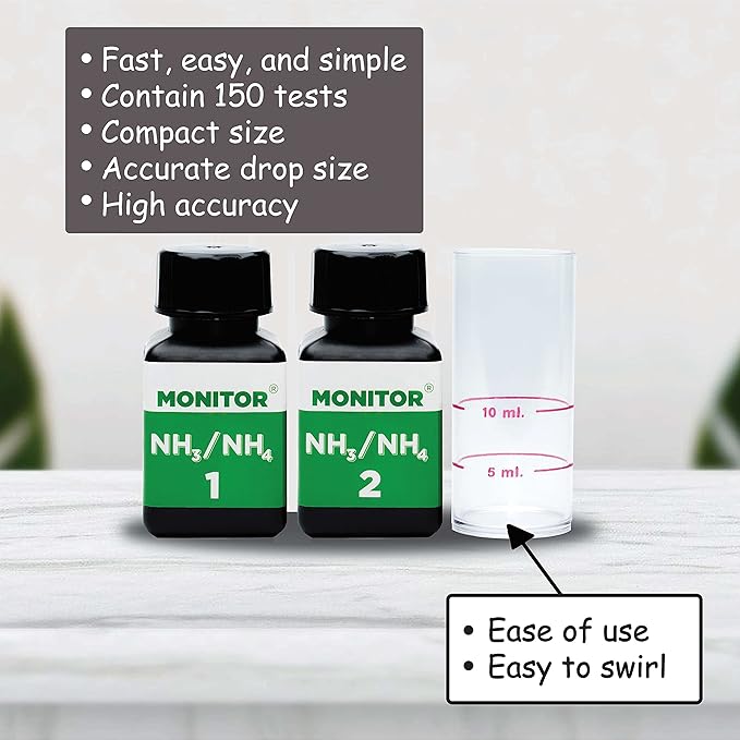 Monitor Ammonia Test KIT (150 Tests) - Monitor Aquarium and aquaculture Water Quality