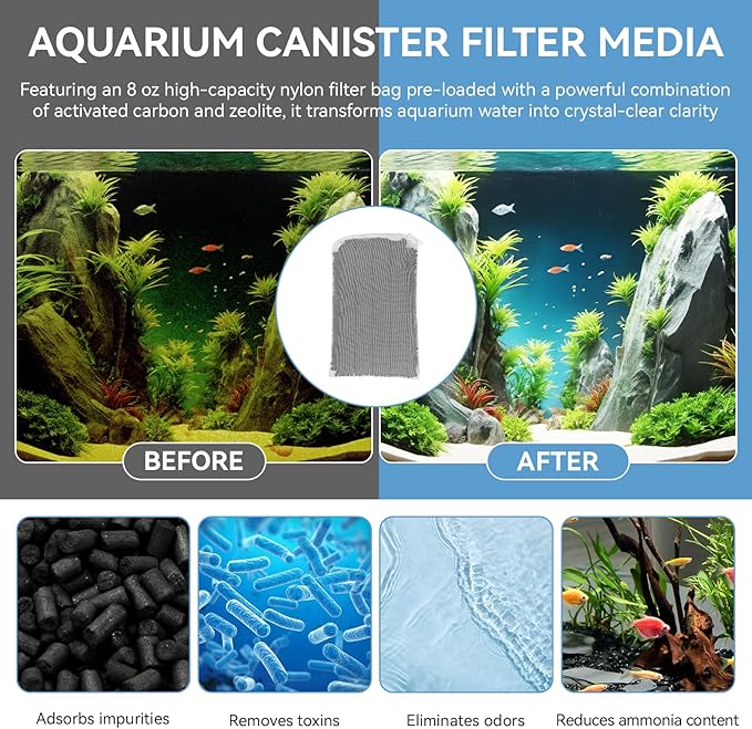 8 Oz Pro-C Aquarium Canister Filter Media Bag Compatible with Penn-Plax Cascade, Canister Filter Carbon Media for Remove Odors & Clear Water, Fish Tank Carbon Filter, 3 Pack (235g/bag)