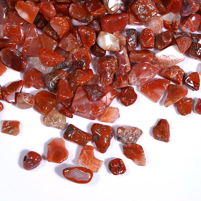 gemshan 2lb Carnelian Chips Natural Crushed Crystal Chip Bulk 7mm-9mm Tumble Healing Crystal Stone for Aquarium Vase Plant Decoration Jewelry DIY