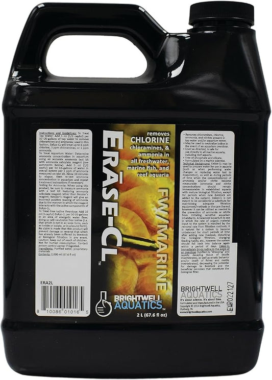 Brightwell Aquatics Erase-Cl - Chloramine, Chlorine and Ammonia Remover - Aquarium Water Conditioner for Salt and Freshwater Fish Tanks - Aquarium Water Treatments, 67.6 fl oz
