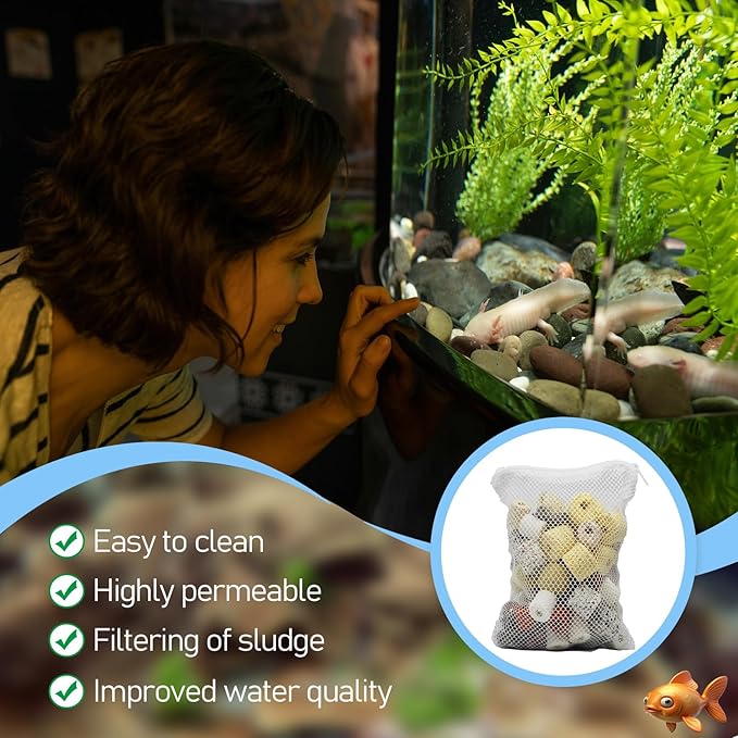 10PCS Aquarium Filter Media Bags with Drawstring Zipper, Reusable Fine Mesh Bags for Activated Carbon, Bio Balls, Ceramic Rings, Substrate, Fish Tank Filter Accessories