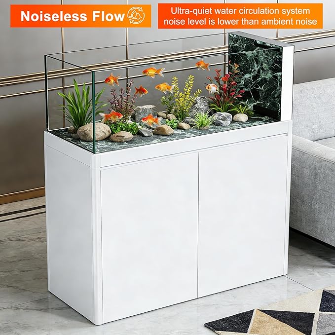 55 Gallon Glass Fish Tank, Pearl White Fish Tank All in one Aquarium, Green Marble Rock Slab Base, Large Fish Tank Composed of Glass and Aluminum Alloy