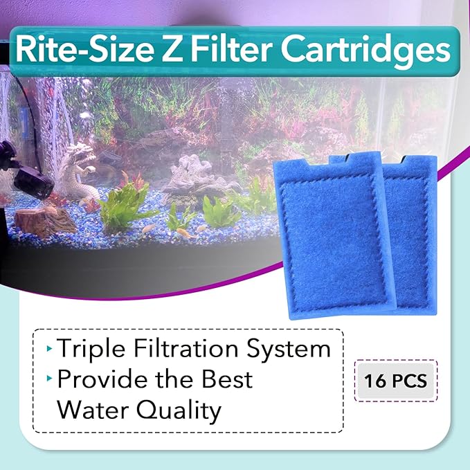16 Pcs Rite-Size Z Filter Cartridges Compatible with MarineLand Eclipse Filtration Systems - Replacement for Aquarium Rite-Size Z Filter Cartridge