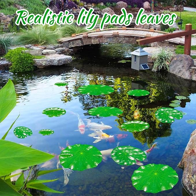 20 Pcs Artificial Lily Pads for Ponds, Realistic Floating Lily Pads Leaves, Lotus Leaves Water Lilies Pad Artificial Foliage Pond Decor for Koi Fish Pool Patio Aquarium