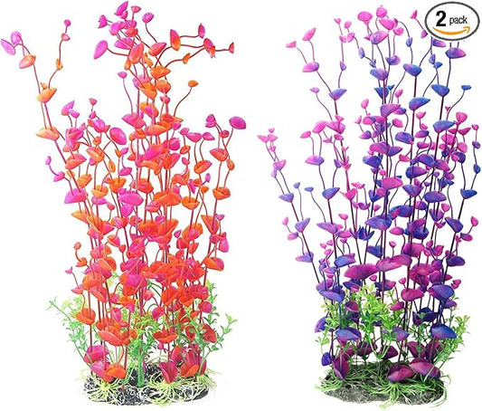 CNZ 2-Pack Aquarium Decor Fish Tank Decoration Ornament Artificial Plastic Red/Purple 16-inch Tall