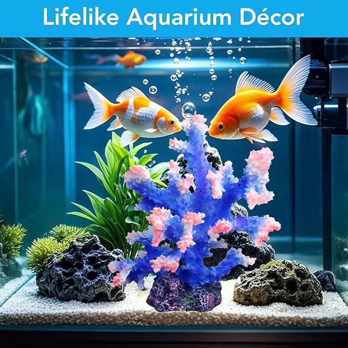 Premium Coral Reef Ornament - Lifelike Artificial Coral Decor for Saltwater & Freshwater Aquariums | Hand-Painted Blue, Aquarium-Safe Polyresin (5.7"×5.1"×6.3")