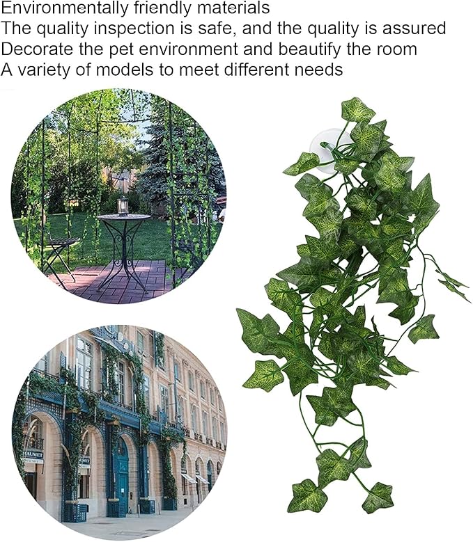 Pssopp Lifelike Plant Decorative Hanging Silk Terrarium Plant with Suction Cup for for Reptile Rainforest Box Aquarium Landscape(NFF‑87)