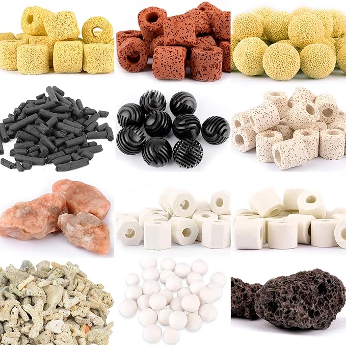 Aquarium Filter Media: 12-in-1 Bio Balls & Ceramic Rings Kit (1000g) for Fish Tank or Pond - Includes Zippered Mesh Bag