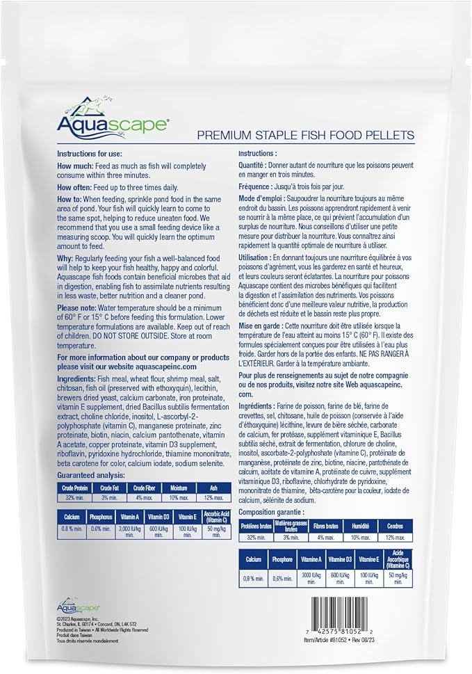 Aquascape Premium Staple Pond and Koi Fish Food, Mixed Pellet Size, 4.4 Pounds, 81052