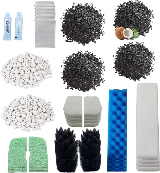 42 Pack Filter Media Kit for Fluval 406/407 Canister Filters - 2 Full Replacement Sets, High Porosity Bio Foam, Ceramic Rings, Activated Carbon & Polishing Pads