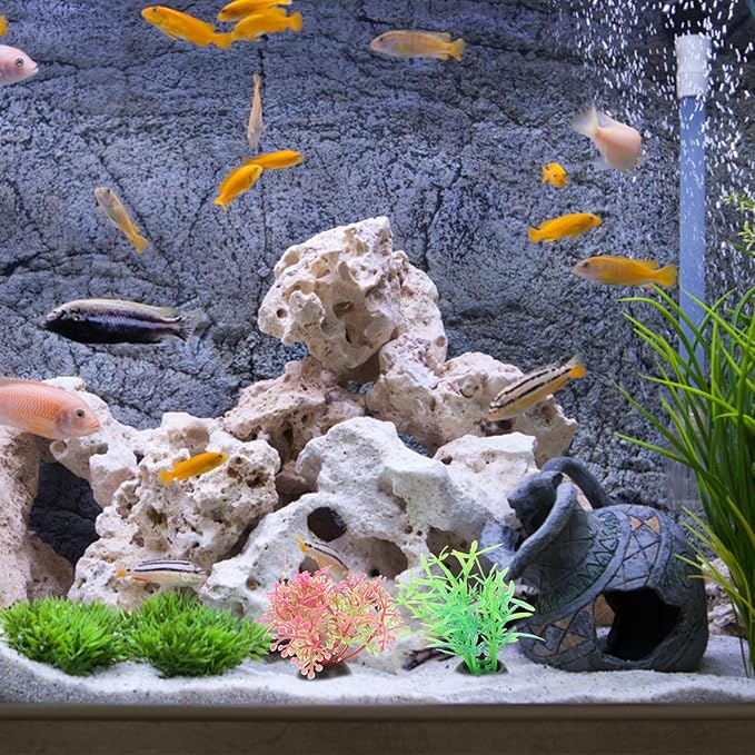 Ipetboom 20pcs Fish Tank Decorations Set Aquarium Plants, Colorful Artificial Decor - Mini Plastic Water Plants Grass Accessories for Beta Goldfish Turtle, Random Color