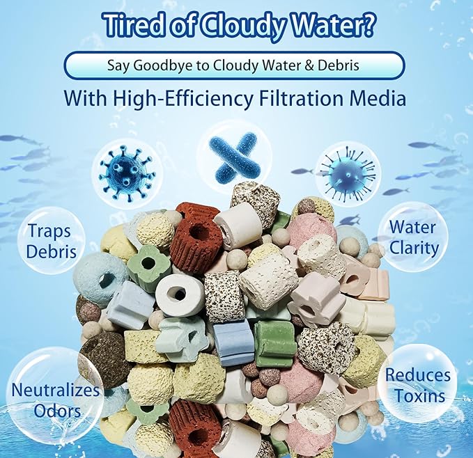 12-in-1 Biological Aquarium Filter Media Kit for Crystal Clear Water - Supports Nitrogen Cycle with Bio Balls, Ceramic Rings for Freshwater Saltwater Aquarium, Pond, Sump, Canister Filter (1.1lb)