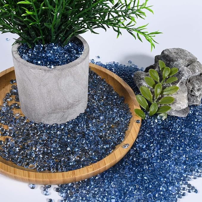 KISEER Clear Aquarium Glass Stone Bulk 1 LB Sea Glass Beads Gems Marbles Pebbles Gravel Rock for Aquarium, Fish Tank, Garden, Vase Fillers, Succulent Plants Decor (Sea Blue)