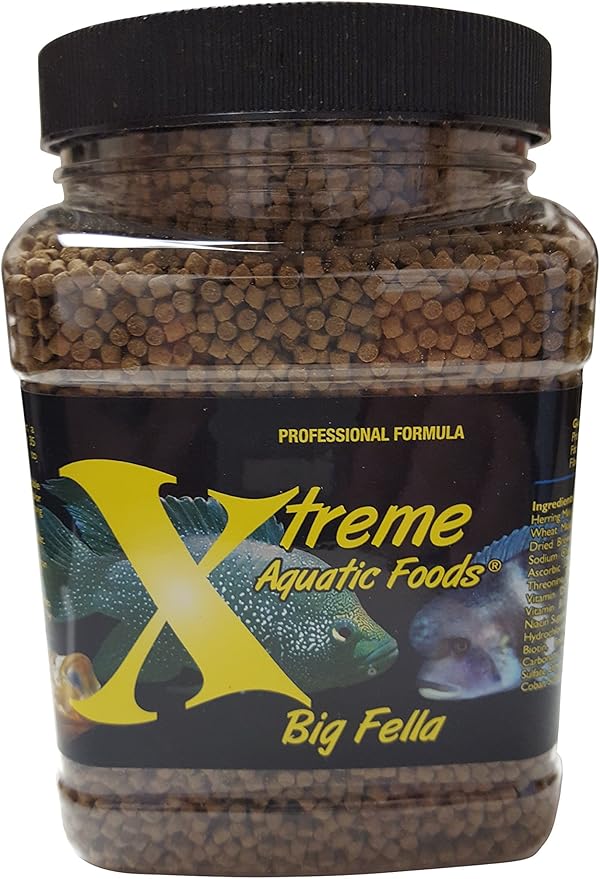 Xtreme Big Fella 3.0mm Pellets: Professional Nutrition for Medium to Large Cichlid/Community Fish - Boost Immune & Digestive Health, Color & Energy, Max Protein Fish Food – USA Farm Grown (20oz)