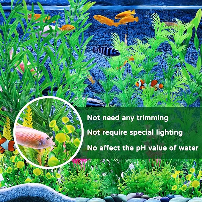 QUOZUO Fish Tank Plants, 20pcs Aquarium Decor Green Plants Artificial Aquarium Decorations Plant, Fish Tank Accessories for Household and Office Aquarium Simulation, Small to Large