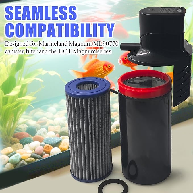 PurifyLogix 4PCS Upgraded Activated Carbon Micron Cartridge Replacement for Marineland Magnum Polishing Internal Canister Filters (ML90770), 2 Cartridge & 2 Rubber Gasket Compare to Part PA0140