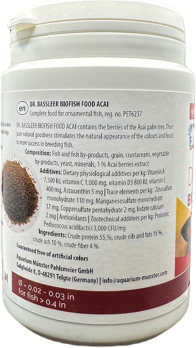 Bassleer Biofish Food ACAI – Medium Granules (150 g) | Premium Aquarium Fish Food with Acai Superfruit, Omega-3 & Antioxidants | Scientifically Balanced Nutrition for Color, Vitality & Health