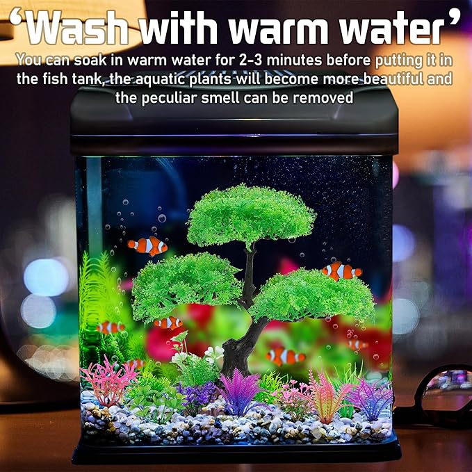 Ameliade Aquarium Artificial Plastic Plants Decoration, Aquarium Tree Decor Set, Goldfish Betta Fish Tank Decorations Hides Accessories (Green)