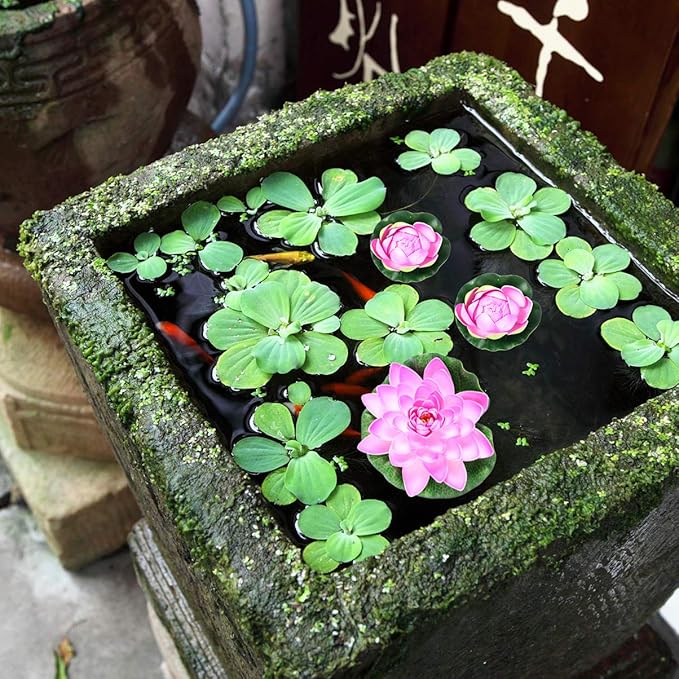 POPETPOP 6PCS Lotus Fake Pond Plants - Artificial Floating Water Lily Lotus Pool Decor - Realistic Water Lily Pads for Home Outdoor Patio Aquarium Wedding Party Decorations