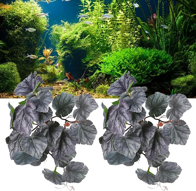 2PCS Artificial Water Plant,Simulation Vine,Lifelike Plastic Leaves Decoration with Suction Cup,Plastic Plant Aquatic Water Grass Decor for Fish Tank (Bicolor Begonia Leaves)
