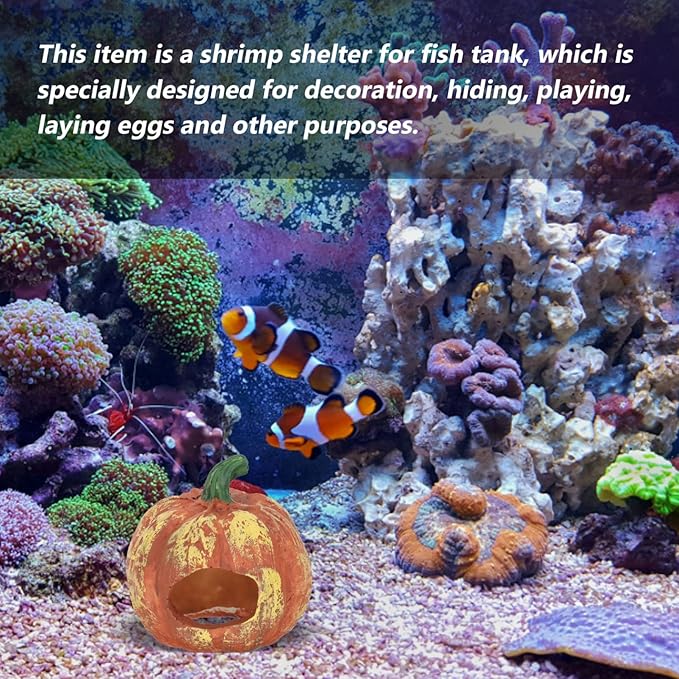 BESPORTBLE Hideout Cave Halloween Pumpkin Figurine, Resin Fish Tank Statue Halloween Aquarium Decorations for Reptile Tank Fish Tank