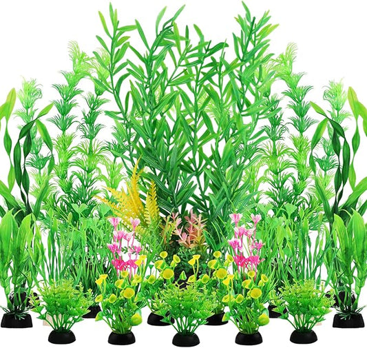 QUOZUO Fish Tank Plants, 20pcs Aquarium Decor Green Plants Artificial Aquarium Decorations Plant, Fish Tank Accessories for Household and Office Aquarium Simulation, Small to Large