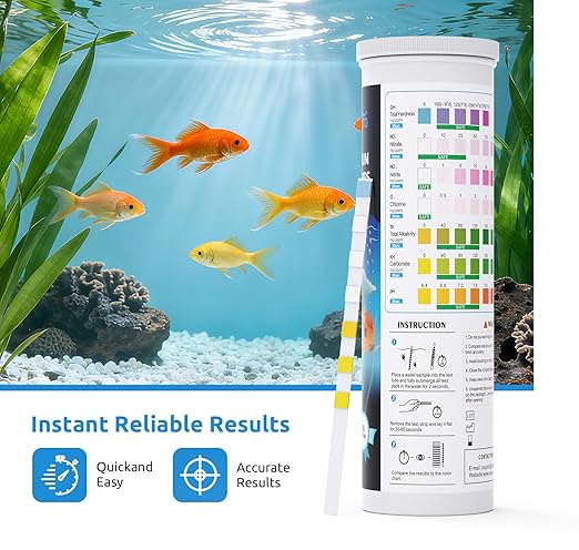 SEAOURA 7-in-1 Aquarium Test Kit for Fish Tanks - 135 Strips Water Testing Strips for Aquariums & Ponds Accurate Testing Nitrate，Nitrite，Chlorine，Hardness，Alkalinity，Carbonate，pH