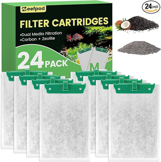 24 Pack Medium Filter Cartridges Compatible with Tetra Whisper Bio-Bag Filters，Large Aquarium Filter Cartridge for Whisper 10i/IQ10/PF10 and Repto Filter 90 GPH