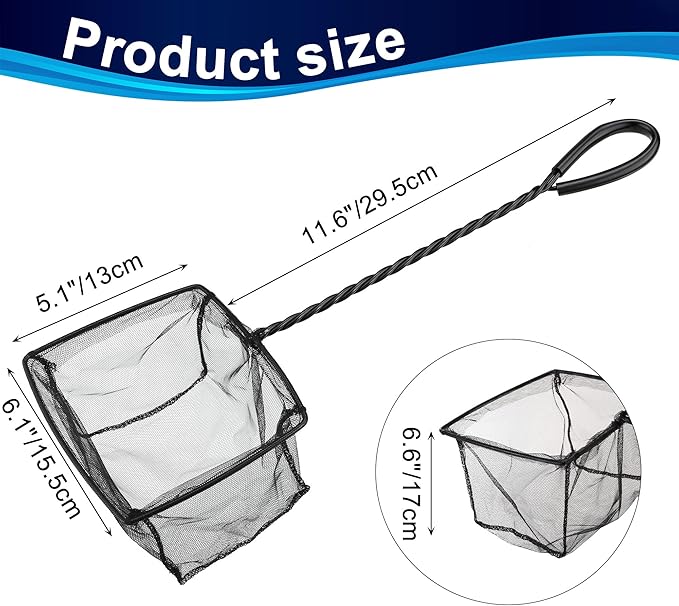 Mogoko 2 Pack Aquarium Net Fish Net, Small Net, Multi-Size Fine Mesh Aquarium Net with Long Plastic Handle for Fish Tank