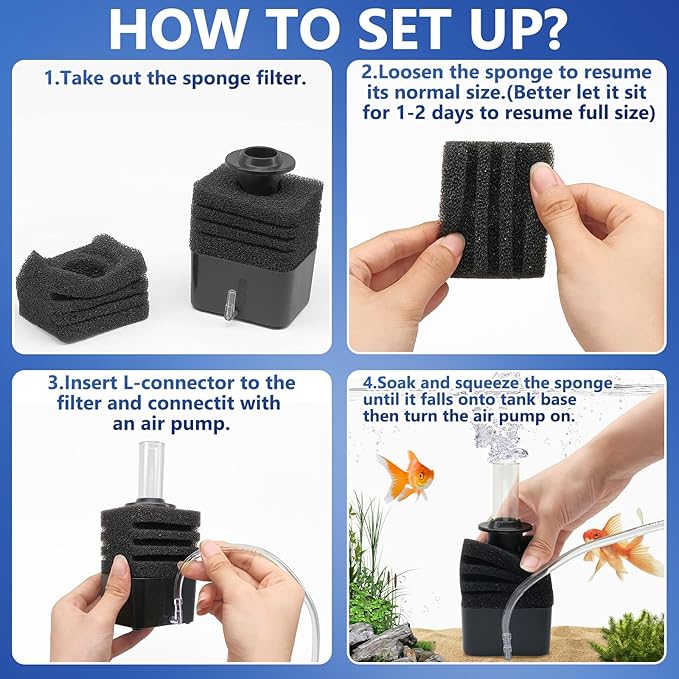 Moonorange Aquarium Bio Sponge Filter, Super-Quiet Submersible Fish Tank Foam Filter with 1 Spare Sponge, Suits Tanks Within 20 Gallon(S)