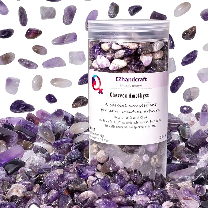 Polished Amethyst Crystal Chips Bulk Tumbled Healing Gemstone Chips Bulk, DIY, Vase Filler, Succulent Pebbles, Potting Mix Soil, Garden Decor, Aquarium Gravel & Fish Tank Rocks (Chevron Amethyst, 1lb)