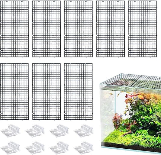 8 Pack Transparent Acrylic Tank Lid with Clips, Aquarium Lid Hood, Fish Tank Top Cover, Breeder Tank Lid, Acrylic Grid Panel Fish Tank Lid, Aquarium Cover Lid