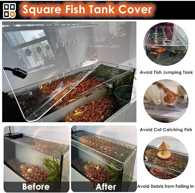 LZMZMQ Clear Acrylic Square Lid for Terrarium, 1 Pc Fish Tank Top Cover with Vent Port, 10x10 12x12 18x18 20x20 24x24 Customizable Jumping Proof Hood(L16xW14in/40.6x35.6cm)