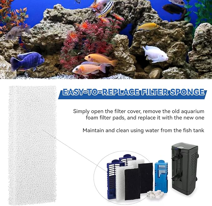 Aquarium Filter Bio Foam Pads Compatible with Fluval U2 Underwater Filter, A486 Replacement Filter Foam for Fish Tank, Filter Sponge Media for Freshwater and Saltwater Tanks, 4 Pack