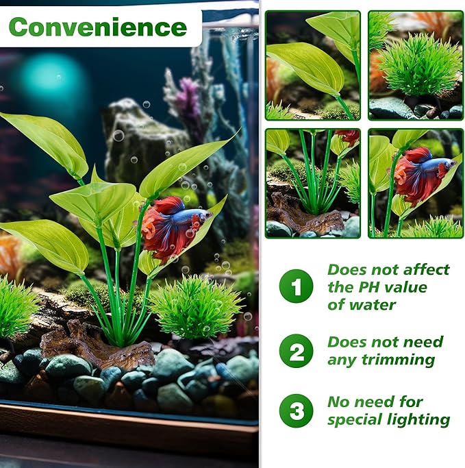Ameliade Fish Tank Artificial Plastic Plants Decorations 6inch Silk Betta Leaf pad Hammock Hides Small Aquarium Decor Fish Bowl Accessories Reptiles Turtle Tank Driftwood Ornaments