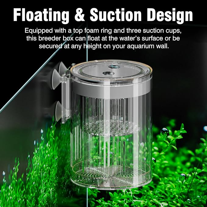 Floating Acrylic Breeder Box for Fish Tank - Aquarium Isolation Separator Hatchery Incubator for Guppy, Betta, Clownfish, Coral, Baby & Injured Fish