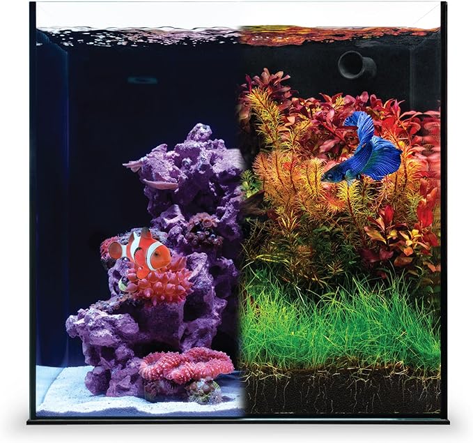 Ultum Nature Systems Dual AIO - Freshwater/Saltwater Compatible All in One Rimless Tank with Triple Chamber Filtration System, Integrated Filter Aquarium w/Leveling Mat - 11 Gallon, 35A, Black
