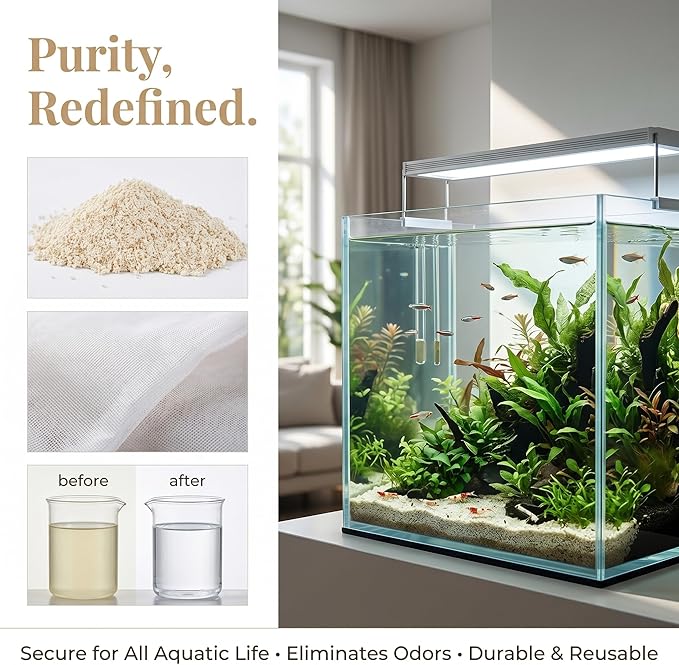 Aquarium Filter Resin for Water Purification, 2 Bags x 300ml, Tannin Remover, Odor Eliminator for Crystal Clear Water (2)